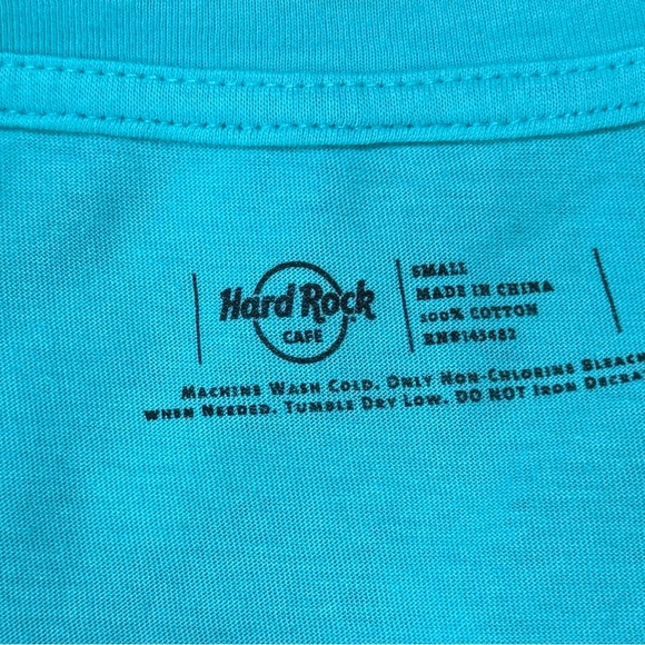 Hard Rock Cafe Rock N Roll Cayman Islands Turquoise V-Neck Tee - Picture 3 of 3